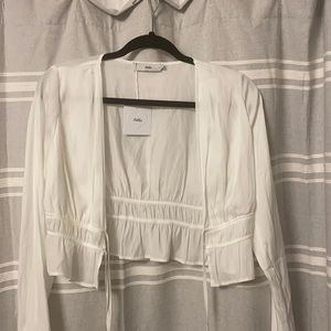 White tie front wrap blouse